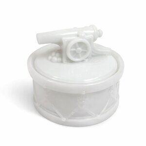 Vintage WESTMORELAND Milk Glass Civil War Cannon on Drum Covered Trinket Jar